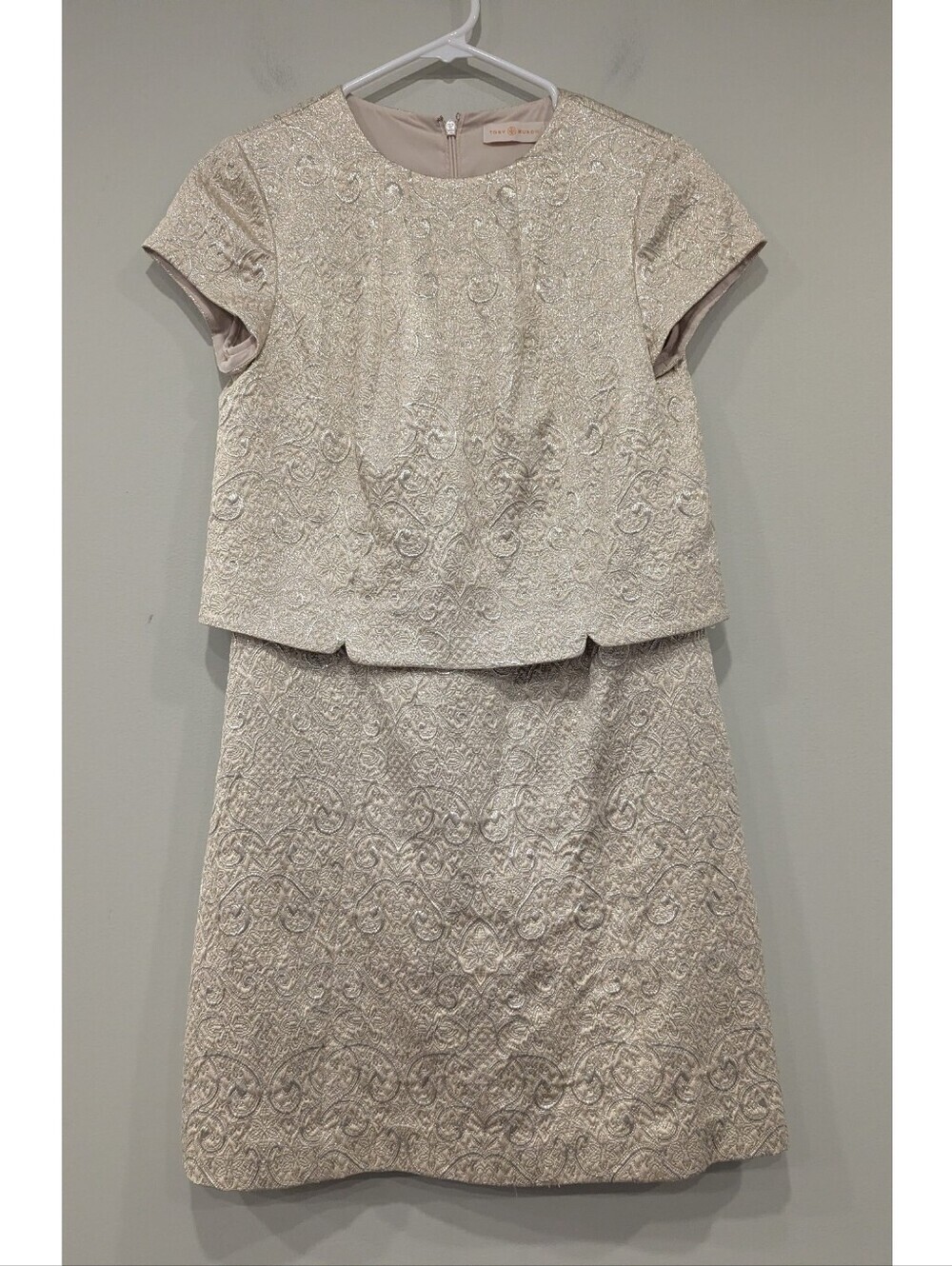 Tory Burch Brielle Metallic Brocade Mock Two Piece Dress Size 2